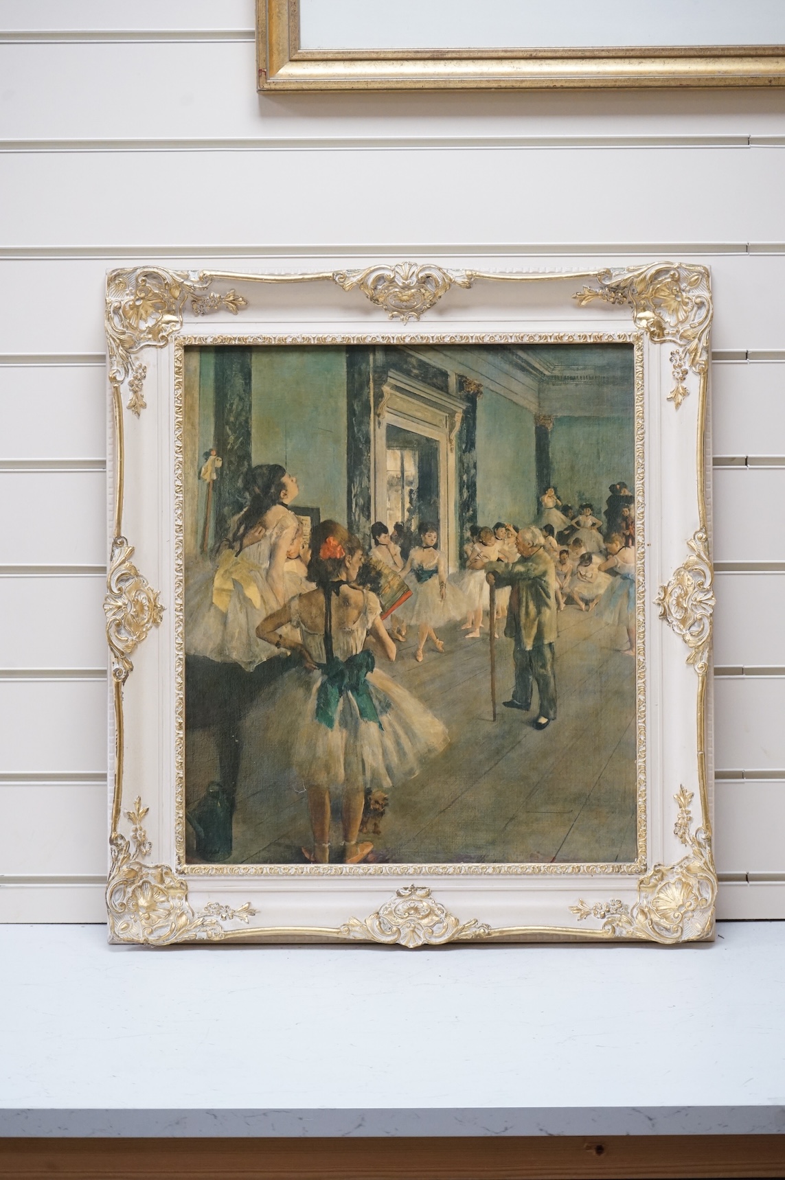 After Edgar Degas (1834-1917), oleograph on canvas, 'The Class', 48 x 42cm, ornate frame